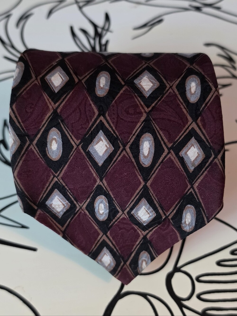Ferrell Reed M Hyman Big Tall Silk Tie Vintage Burgundy Geometric Extra Long 65"